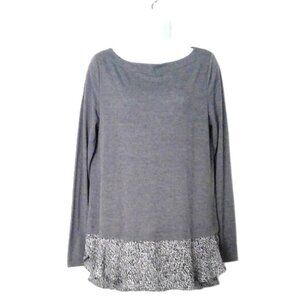 LOFT Top Pullover Stretch Layered Look Gray & Cheetah Animal Print EUC Sz M